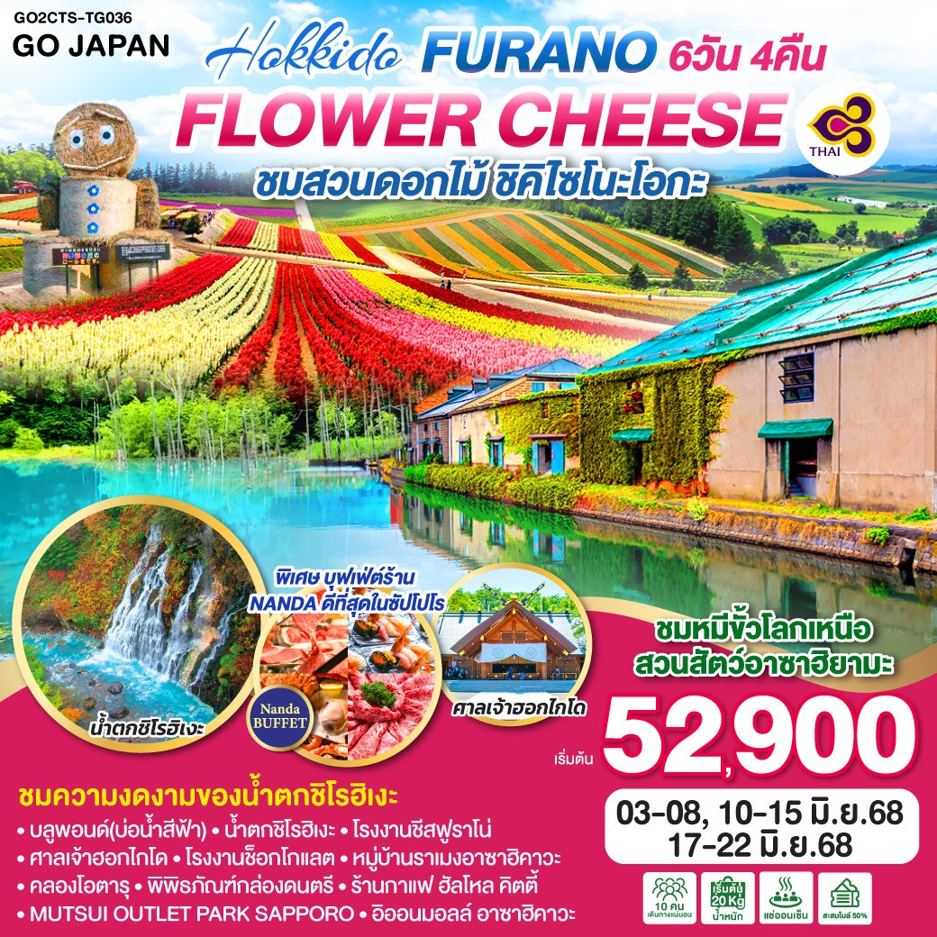 ทัวร์ญี่ปุ่น HOKKAIDO FURANO FLOWER CHEESE 6คืน 4วัน (TG)