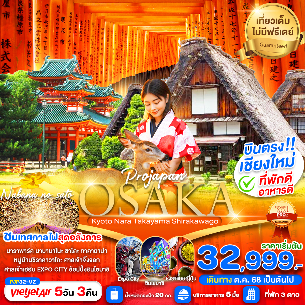 ทัวร์ญี่ปุ่น OSAKA KYOTO NARA TAKAYAMA SHIRAKAWAGO 5วัน 3คืน (VZ)