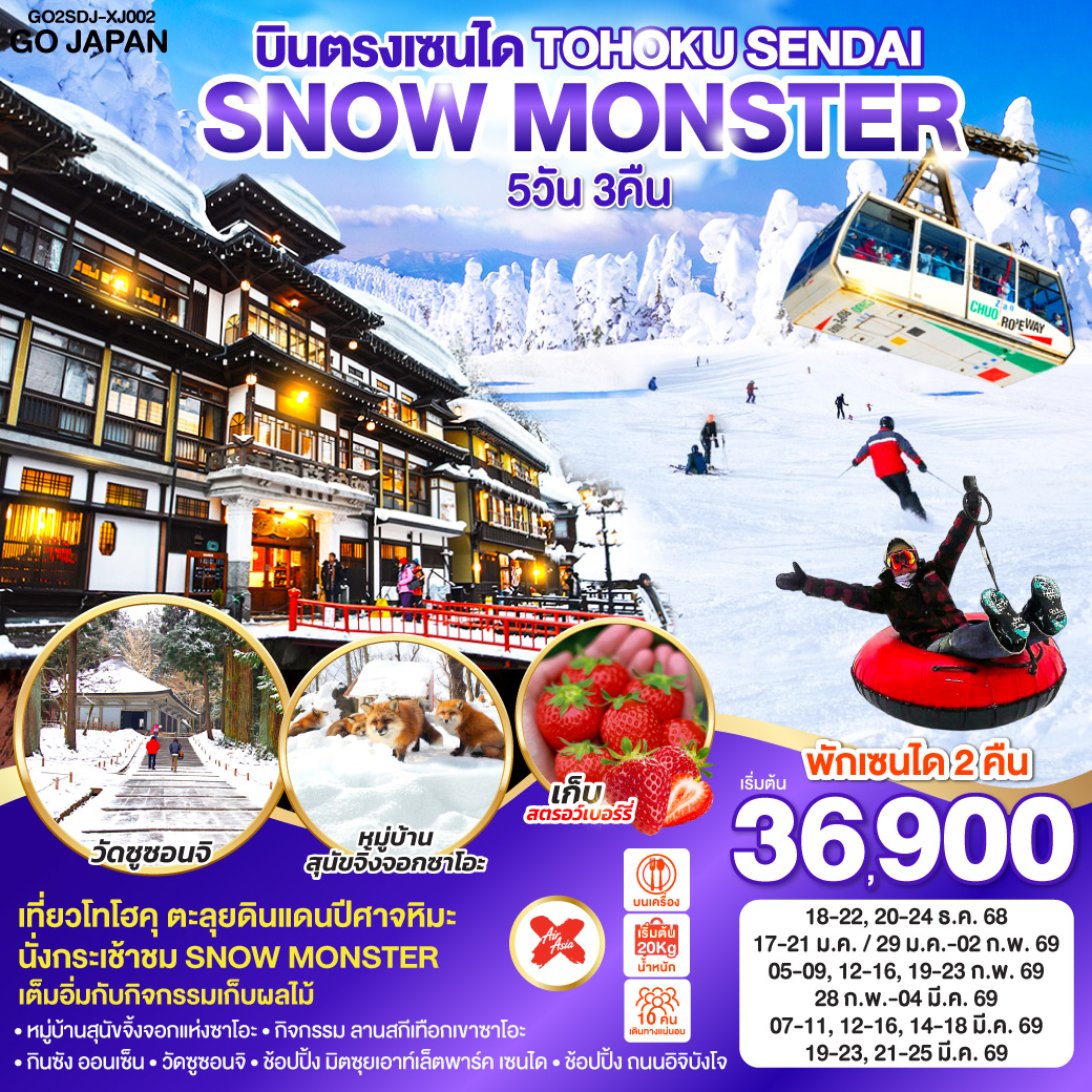 ทัวร์ญี่ปุ่น บินตรง TOHOKU SENDAI SNOW MONSTER 5วัน 3คืน (XJ)