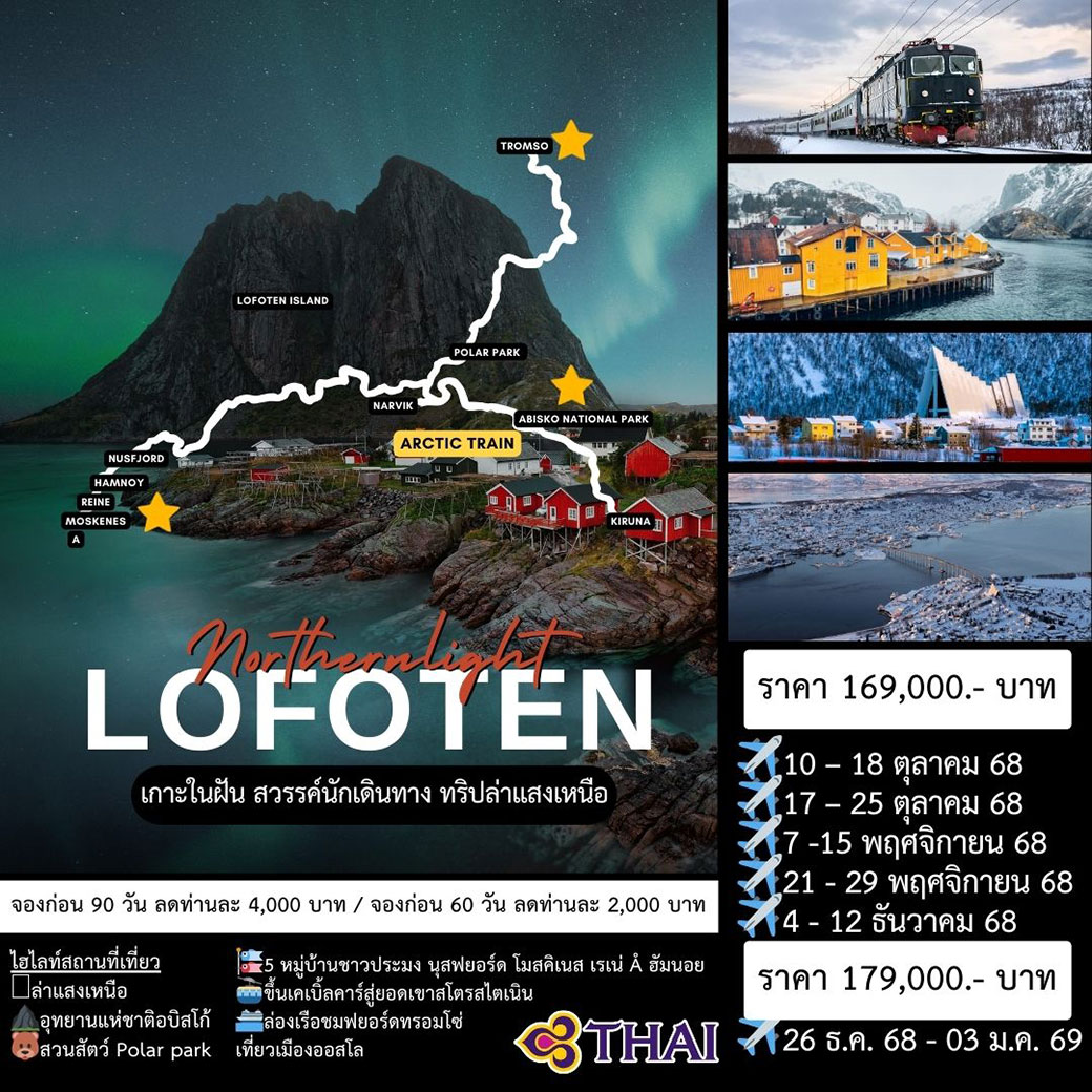 ทัวร์สวีเดน ล่าแสงเหนือ โลโฟเท่น 9วัน 6คืน (TG)
