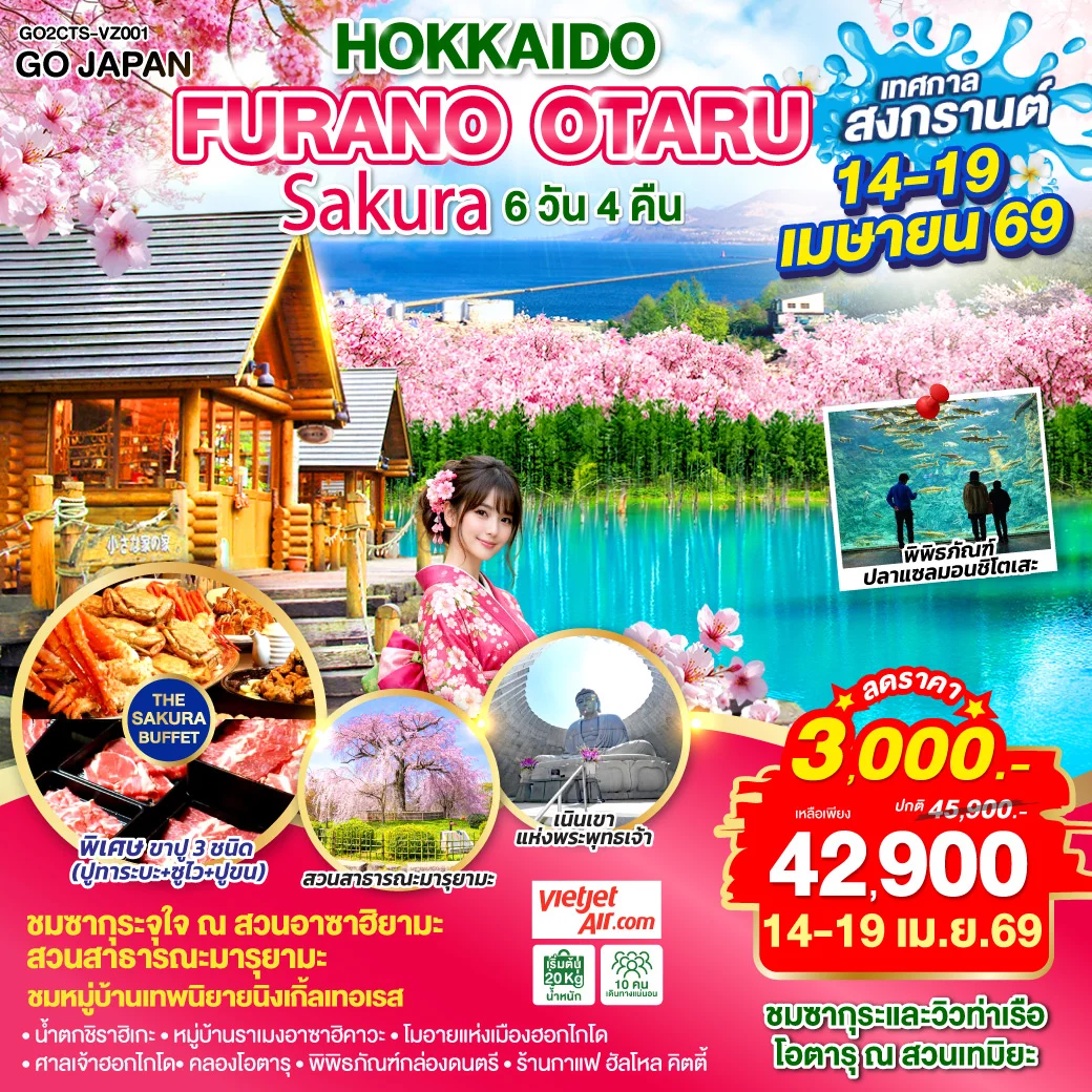 ทัวร์ญี่ปุ่น HOKKAIDO FURANO OTARU SAKURA 6วัน 4คืน (VZ)