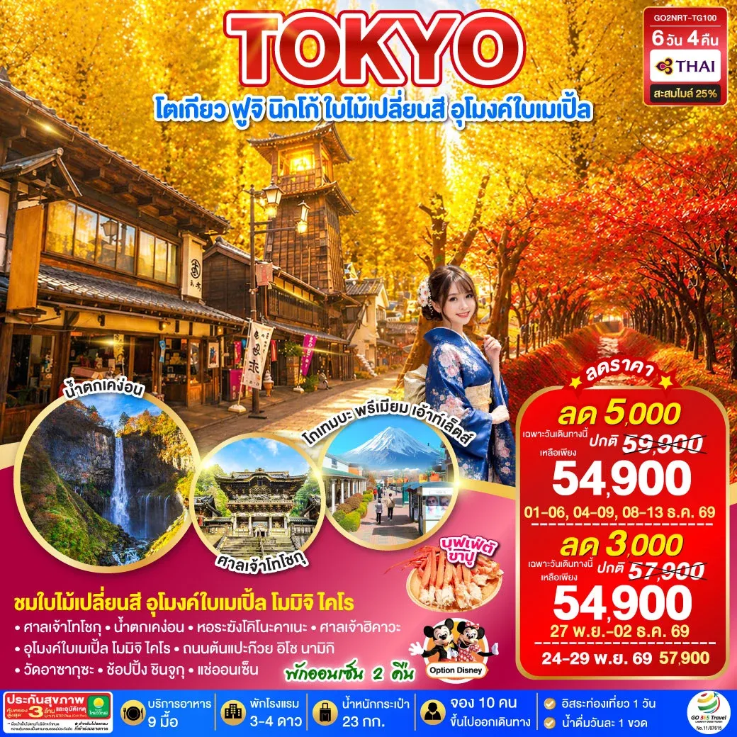 ทัวร์ญี่ปุ่น TOKYO FUJI NIKKO MOMIJI AUTUMN 6วัน 4คืน (TG)